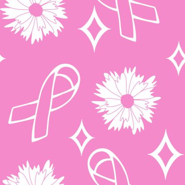 Göğüs kanseri ayı, ambalaj kağıdı, tıbbi aksesuar ve ilaç tekstili için kusursuz pembe kurdele günü deseni. Yüksek kaliteli illüstrasyon