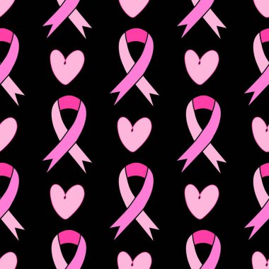 Göğüs kanseri ayı, ambalaj kağıdı, tıbbi aksesuar ve ilaç tekstili için kusursuz pembe kurdele günü deseni. Yüksek kaliteli illüstrasyon