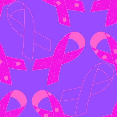 Göğüs kanseri ayı, ambalaj kağıdı, tıbbi aksesuar ve ilaç tekstili için kusursuz pembe kurdele günü deseni. Yüksek kaliteli illüstrasyon