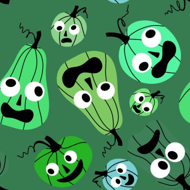 Sonbahar hasadı sebzesiz canavar Cadılar Bayramı balkabağı desenli kağıt, kumaş ve çocuk giysileri baskısı, şenlikli ambalaj ve aksesuarlar. Yüksek kaliteli illüstrasyon