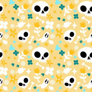 Cadılar Bayramı hayaletleri kağıt, kumaş, çarşaf ve çocuk giysileri baskısı, ambalaj ve şenlikli aksesuarlar için kusursuz çizgi film desenleri. Yüksek kaliteli illüstrasyon