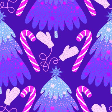 Noel ağacı kağıtları, kumaşlar, çarşaflar, yeni yıl ambalajları, çocuk giysileri baskısı ve Noel partisi aksesuarları için kusursuz kış oyuncakları deseni. Yüksek kaliteli illüstrasyon