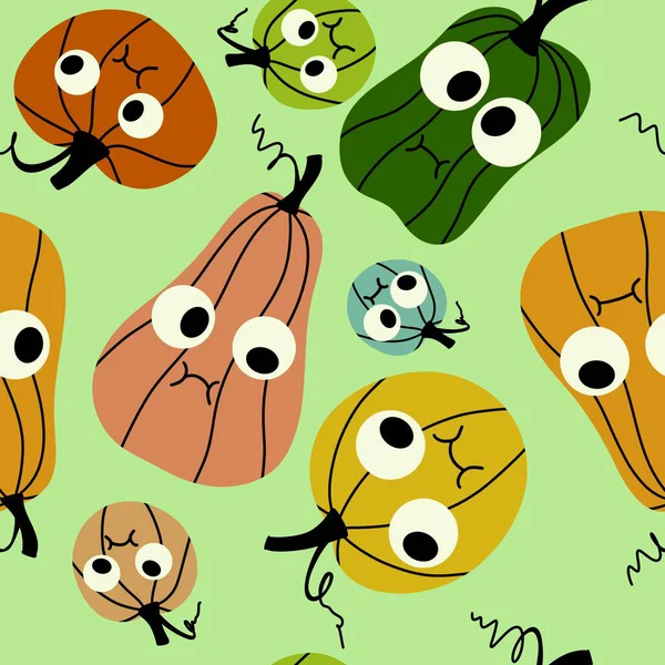 Sonbahar hasadı sebzesiz canavar Cadılar Bayramı balkabağı desenli kağıt, kumaş ve çocuk giysileri baskısı, şenlikli ambalaj ve aksesuarlar. Yüksek kaliteli illüstrasyon