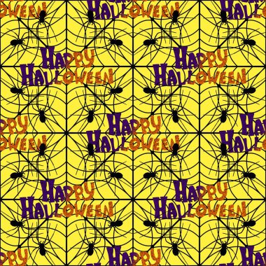 Cadılar Bayramı başlığı kağıt, kumaş, çarşaf ve sonbahar partisi aksesuarları için kusursuz desen. Yüksek kaliteli illüstrasyon