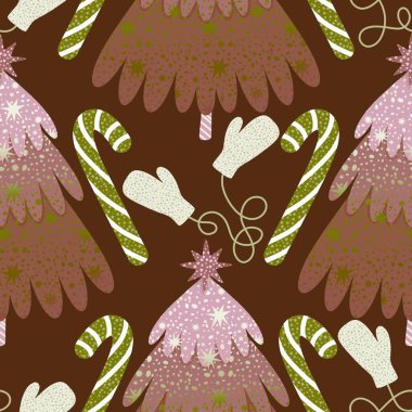 Noel ağacı kağıtları, kumaşlar, çarşaflar, yeni yıl ambalajları, çocuk giysileri baskısı ve Noel partisi aksesuarları için kusursuz kış oyuncakları deseni. Yüksek kaliteli illüstrasyon