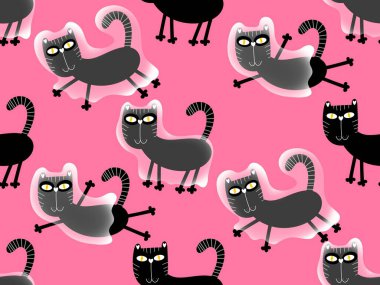 Cadılar Bayramı hayvanları kağıt, kumaş, çarşaf ve çocuk kıyafetleri ve parti aksesuarları için kusursuz kedi desenleri. Yüksek kaliteli illüstrasyon