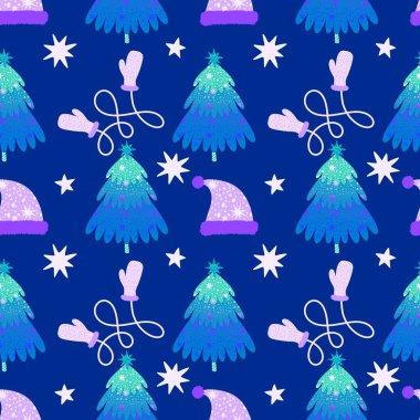Noel ağacı kağıtları, kumaşlar, çarşaflar, yeni yıl ambalajları, çocuk giysileri baskısı ve Noel partisi aksesuarları için kusursuz kış oyuncakları deseni. Yüksek kaliteli illüstrasyon