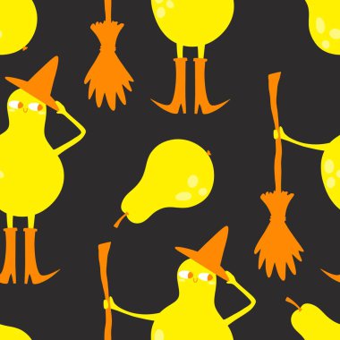 Cadılar Bayramı canavarları kağıt, kumaş, çarşaf, parti aksesuarları ve sonbahar baskısı için armut desenli armut desenleri. Yüksek kaliteli illüstrasyon