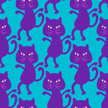 Cadılar Bayramı hayvanları kağıt, kumaş, çarşaf ve çocuk kıyafetleri ve parti aksesuarları için kusursuz kedi desenleri. Yüksek kaliteli illüstrasyon