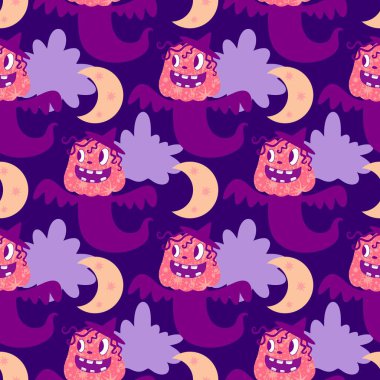 Sonbahar hasadı sebzesiz canavar Cadılar Bayramı balkabağı desenli kağıt, kumaş ve çocuk giysileri baskısı, şenlikli ambalaj ve aksesuarlar. Yüksek kaliteli illüstrasyon