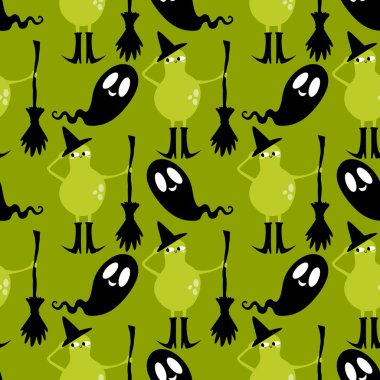 Cadılar Bayramı canavarları kağıt, kumaş, çarşaf, parti aksesuarları ve sonbahar baskısı için armut desenli armut desenleri. Yüksek kaliteli illüstrasyon