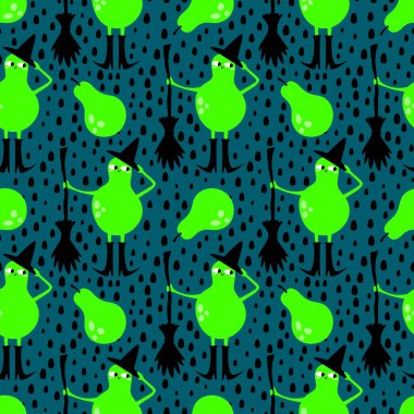 Cadılar Bayramı canavarları kağıt, kumaş, çarşaf, parti aksesuarları ve sonbahar baskısı için armut desenli armut desenleri. Yüksek kaliteli illüstrasyon