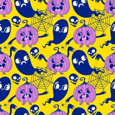 Sonbahar hasadı sebzesiz canavar Cadılar Bayramı balkabağı desenli kağıt, kumaş ve çocuk giysileri baskısı, şenlikli ambalaj ve aksesuarlar. Yüksek kaliteli illüstrasyon