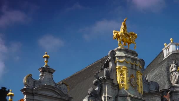 European Brussels City Grand Place Square Ayuntamiento Bélgica Multitud Turistas — Vídeos de Stock