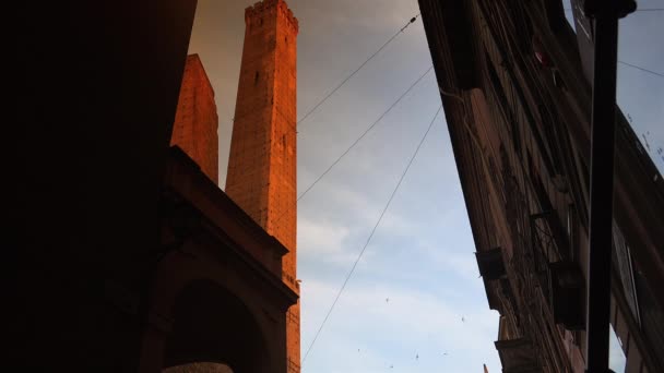 Bologna Italia Circa 2018 Piazza Porta Ravegnana Bologna Due Torri — Video Stock