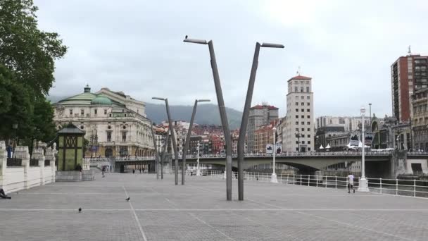 Bilbao Spanya Bilbao Şehir Manzara Nehir Köprü Promenade Bilbao Spanya — Stok video