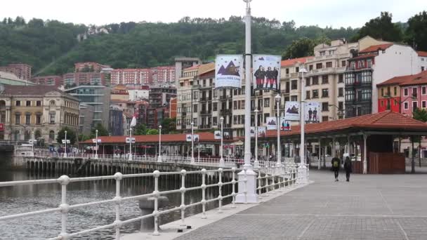 Bilbao Spain Circa 2017 Cityscape Bilbao City Landscape River Bridge — Stock Video