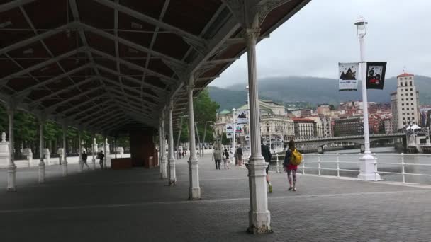 Bilbao Spanya Bilbao Şehir Manzara Nehir Köprü Promenade Bilbao Spanya — Stok video