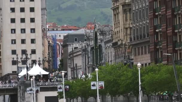 Bilbao Spain Circa 2017 Cityscape Bilbao City Landscape River Bridge — Stock Video