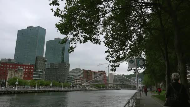 Bilbao Espanha Circa 2017 Ponte Zubizuri Santiago Calatrava Bilbau Espanha — Vídeo de Stock