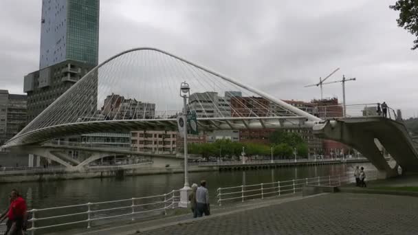 Bilbao Spanje Circa 2017 Zubizuri Bridge Santiago Calatrava Bilbao Spanje — Stockvideo