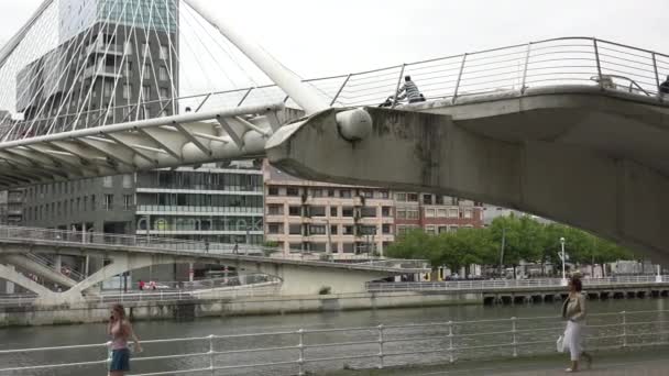 Bilbao Spanya 2017 Yaklaşık Zubizuri Köprüsü Santiago Calatrava Bilbao Spanya — Stok video