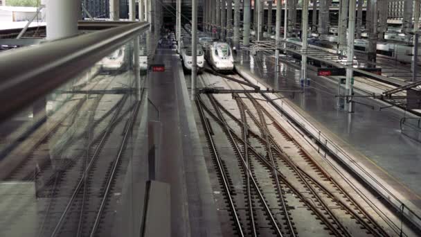 Μαδρίτη Ισπανία Γύρω Στο 2018 Τρένα Στο Σιδηροδρομικό Σταθμό Atocha — Αρχείο Βίντεο