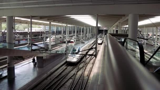 Madrid España Circa 2018 Trenes Estación Tren Madrid Atocha — Vídeos de Stock