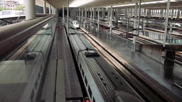 Madrid España Circa 2018 Trenes Estación Tren Madrid Atocha — Vídeos de Stock