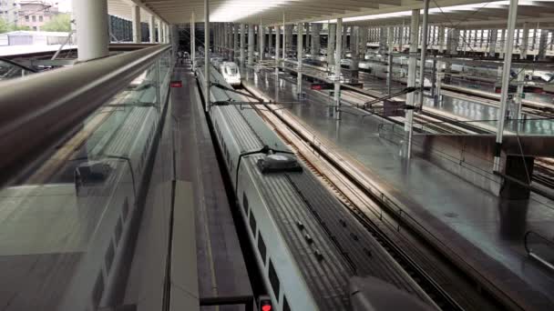 Madrid España Circa 2018 Trenes Estación Tren Madrid Atocha — Vídeo de stock