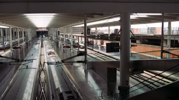 Madrid España Circa 2018 Trenes Estación Tren Madrid Atocha — Vídeos de Stock