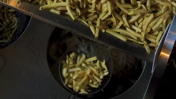 Cuisine Fastfood Pommes Terre Frites Dans Huile — Video