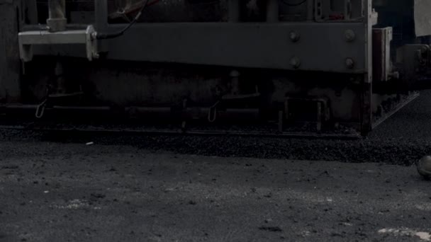 Team Workers Put Hot Asphalt Street Road Construction Workers Shovels — Stock Video