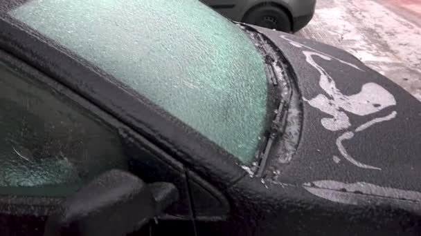 Raspagem Gelo Limpa Para Brisas Congeladas Inverno — Vídeo de Stock