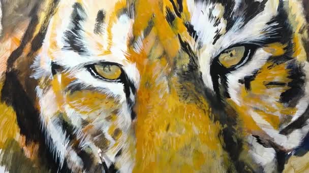 Artistic Hand Painting Tiger Eye Video Session Time Lapse Animation — Stock Video