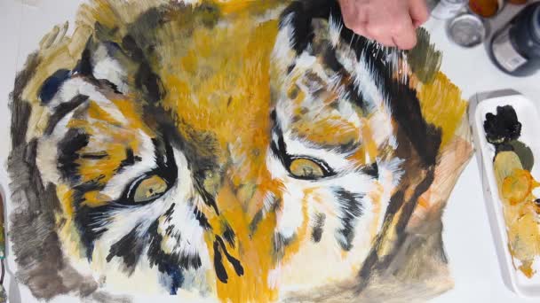 Pintura Artística Mano Ojo Tigre Sesión Vídeo Lapso Tiempo Animación — Vídeo de stock