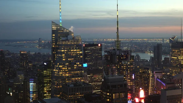 New York Usa Légi Kilátás Manhattan Midtown Belvárosi Felhőkarcolók Naplemente — Stock Fotó
