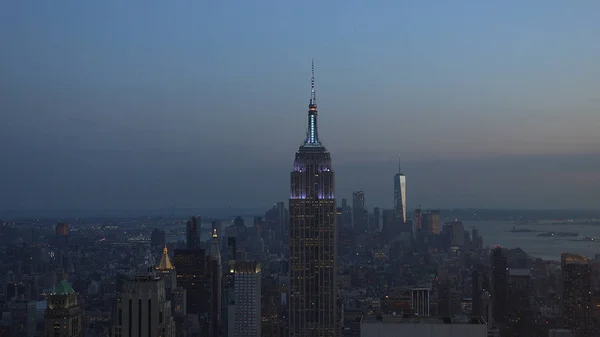 New York Usa Aerial View Manhattan Midtown Downtown Skyscrapers Sunset — стоковое фото