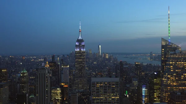 New York Usa Aerial View Manhattan Midtown Downtown Skyscrapers Sunset — Stock Photo, Image