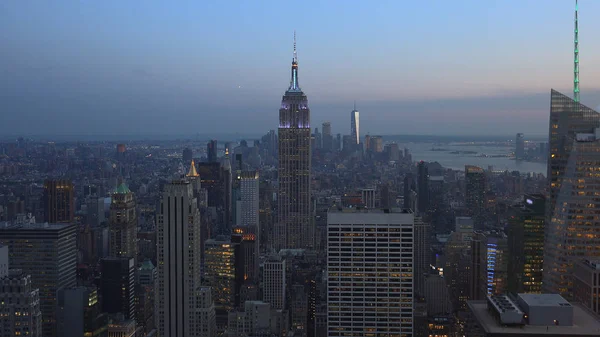 New York Usa Légi Kilátás Manhattan Midtown Belvárosi Felhőkarcolók Naplemente — Stock Fotó