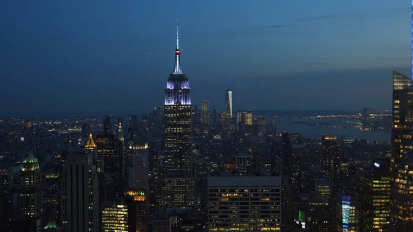 New York Usa Aerial View Manhattan Midtown Downtown Skyscrapers Sunset — Stock Photo, Image