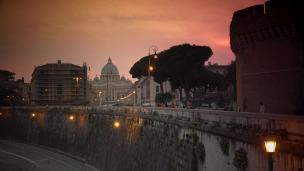 Schemering Van Pauselijke Basiliek Van Sint Pieter Het Vaticaan Basiliek — Stockvideo