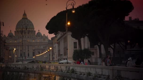 Pandangan Senja Mengenai Basilika Kepausan Santo Petrus Vatikan Basilica Papale — Stok Video