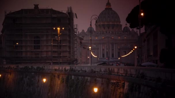 Dusk View Papal Basilica Saint Peter Vatican Basilica Papale San — Stockvideo