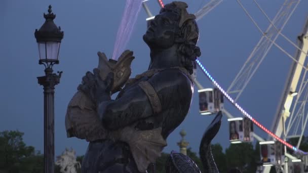 Paris Frankreich Berühmter Brunnen Auf Der Place Concorde Der Nacht — Stockvideo