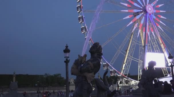 Párizs Franciaország Híres Szökőkút Place Concorde Éjjel Valós Időben Denoise — Stock videók