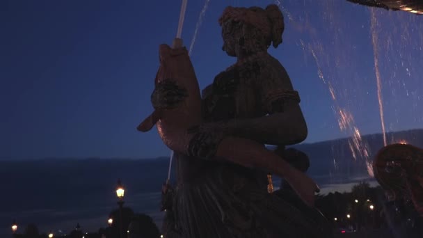 Paris France Fontaine Célèbre Sur Place Concorde Nuit Temps Réel — Video