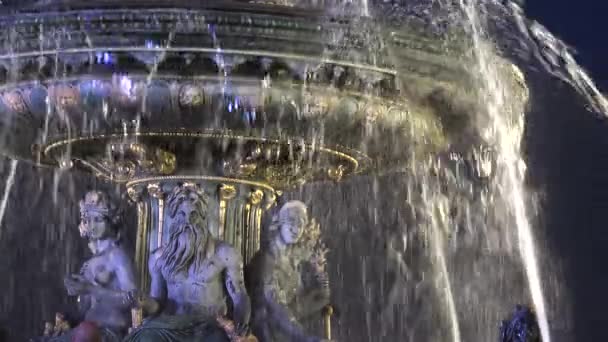 Paris Frankreich Berühmter Brunnen Auf Der Place Concorde Der Nacht — Stockvideo