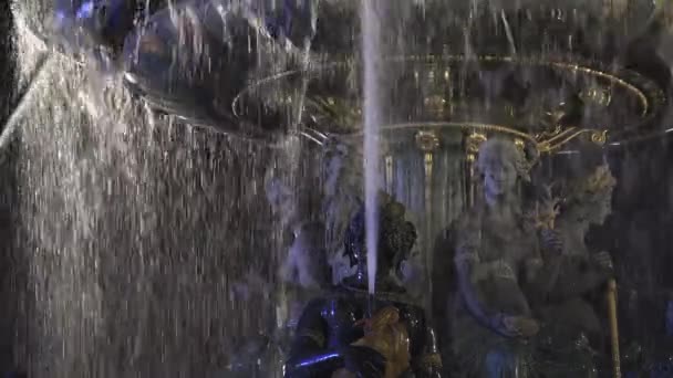 Paris Frankreich Berühmter Brunnen Auf Der Place Concorde Der Nacht — Stockvideo