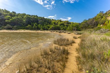 Kumsal ve Adriyatik Denizi 'nin sığ suları Rab Struciç Dubac Hırvatistan
